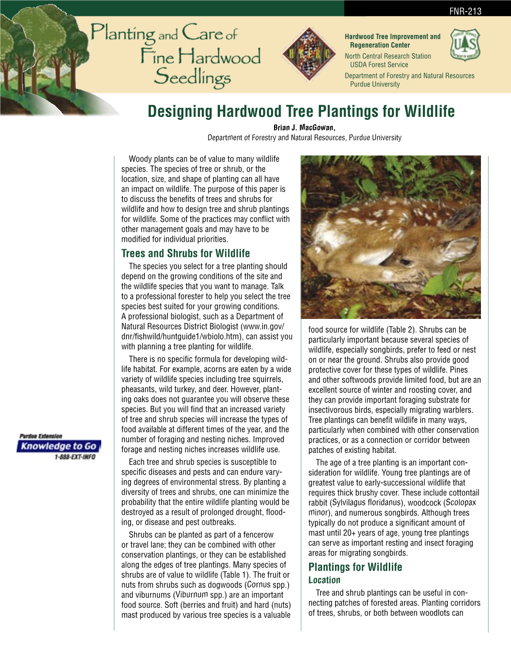 Designing Hardwood Tree Plantings for Wildlife Brian J