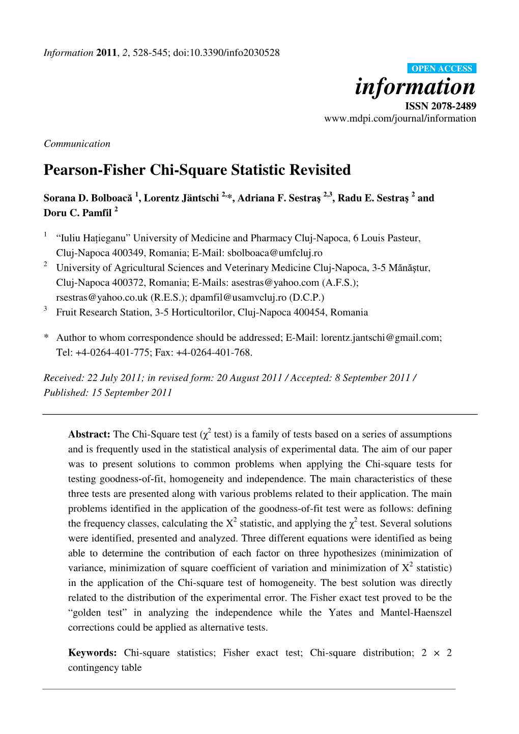 Pearson-Fisher Chi-Square Statistic Revisited