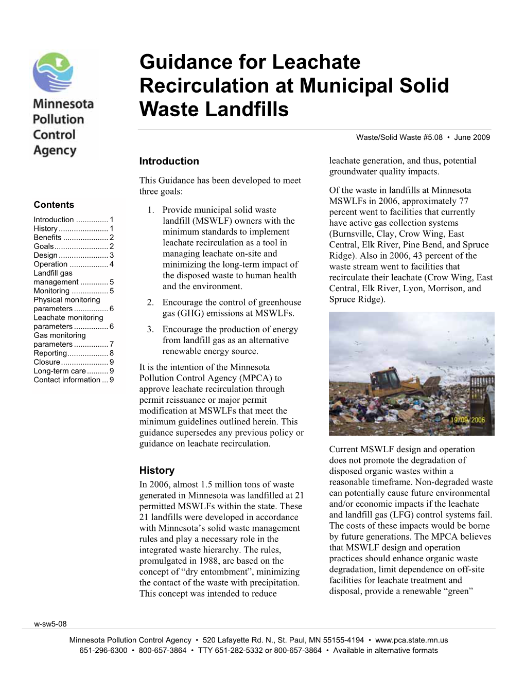 Guidance for Leachate Recirculation at Municipal Solid Waste Landfills