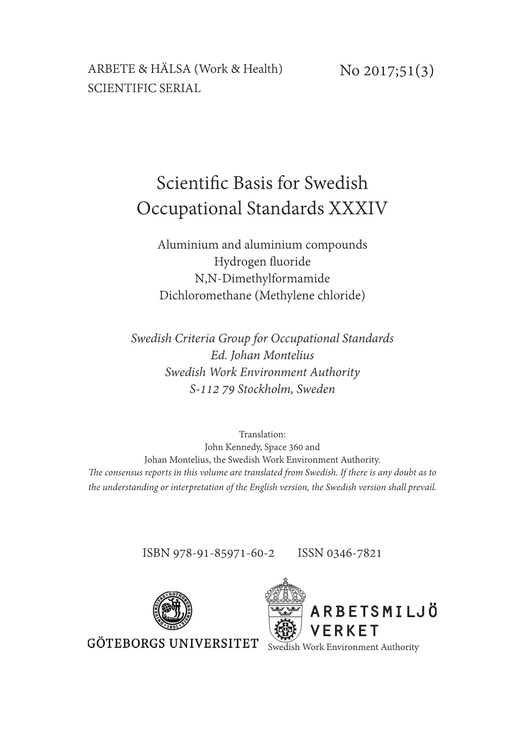 Scientific Basis for Swedish Occupational Standards XXXIV