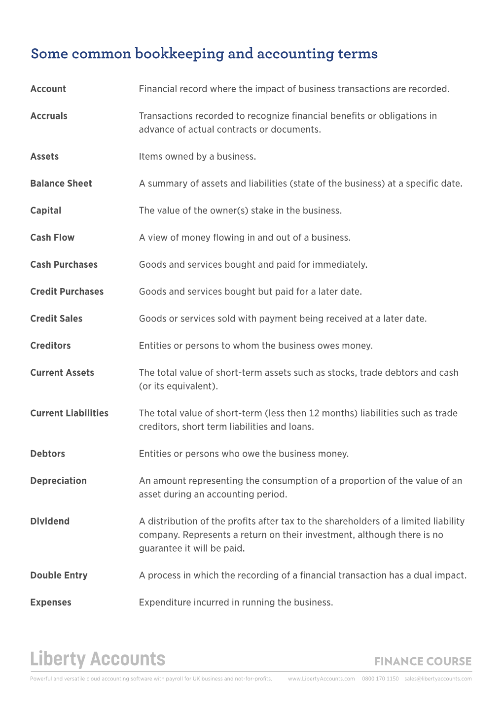 Some Common Bookkeeping and Accounting Terms