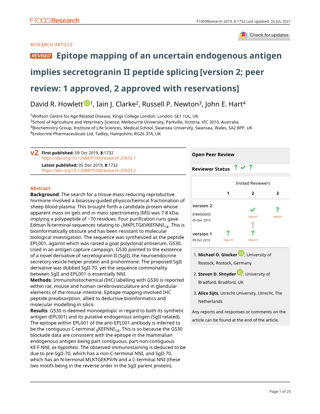 Epitope Mapping of an Uncertain Endogenous Antigen Implies Secretogranin II Peptide Splicing [Version 2; Peer Review: 1 Approved, 2 Approved with Reservations]