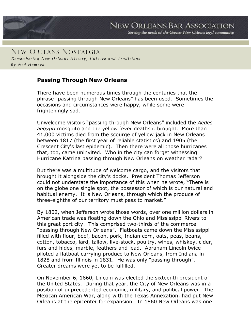 NEW ORLEANS NOSTALGIA Remembering New Orleans History, Culture and Traditions by Ned Hémard