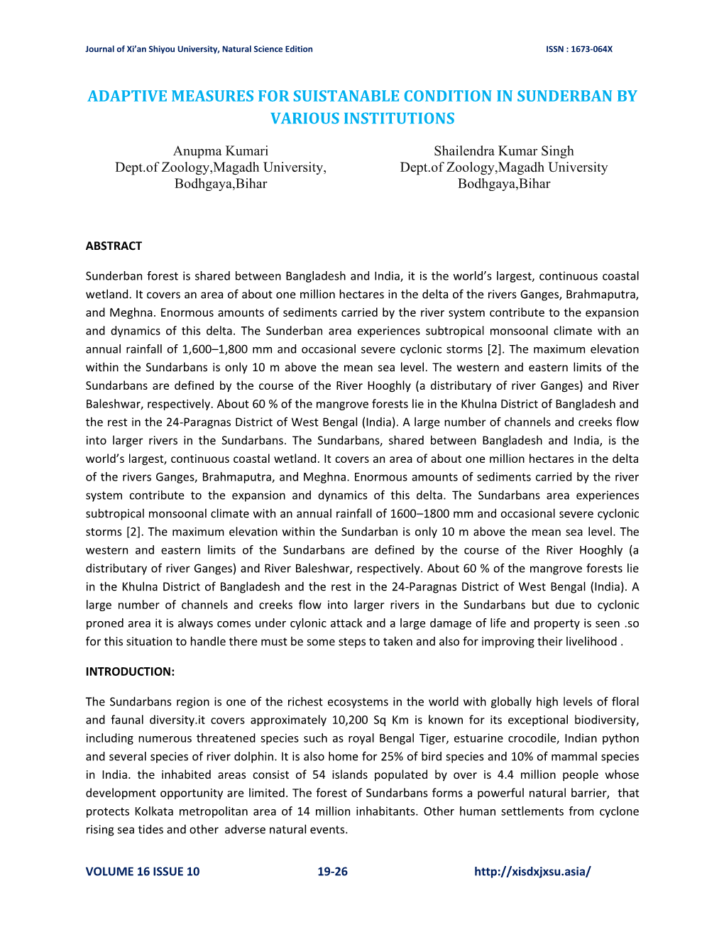 Adaptive Measures for Suistanable Condition in Sunderban by Various Institutions