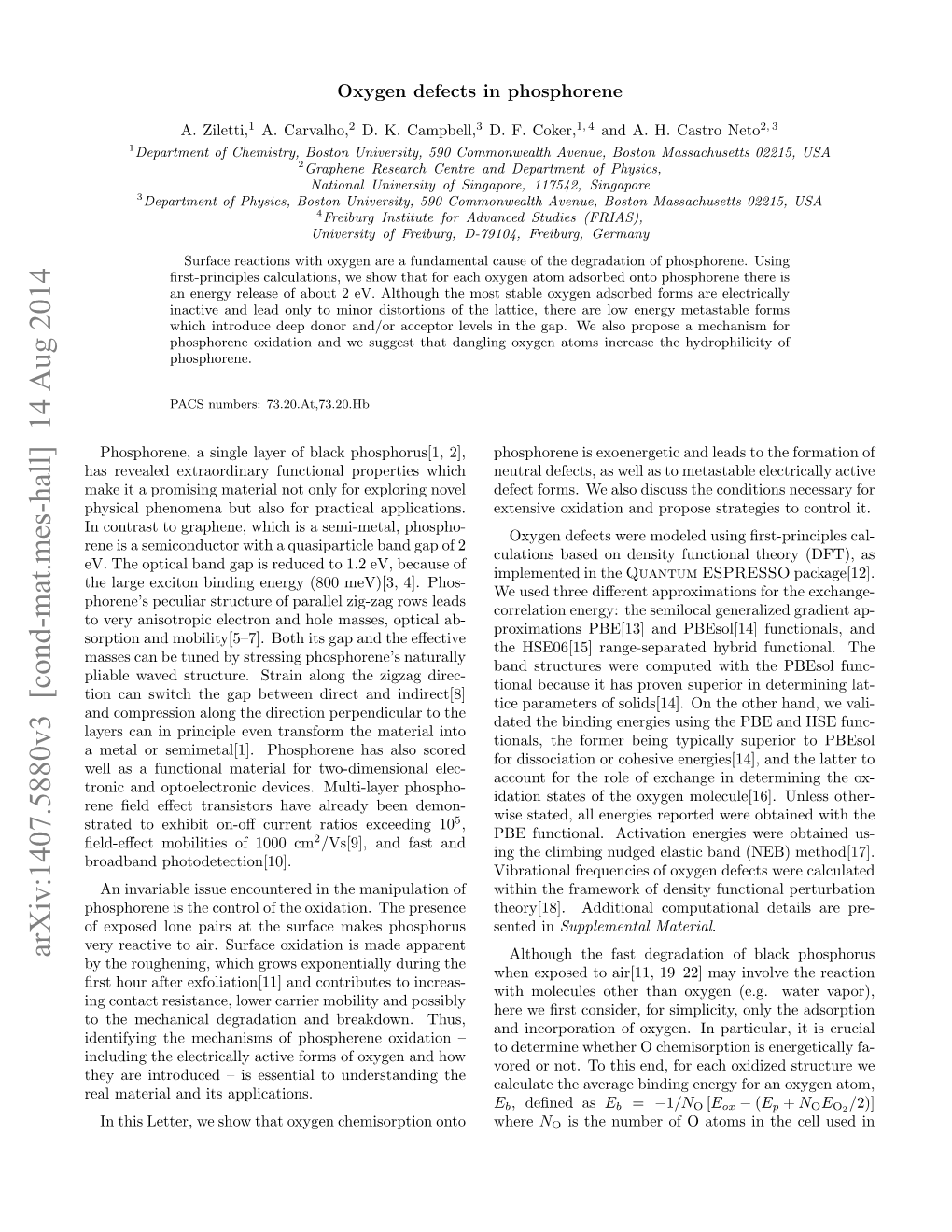 Arxiv:1407.5880V3 [Cond-Mat.Mes-Hall] 14 Aug 2014