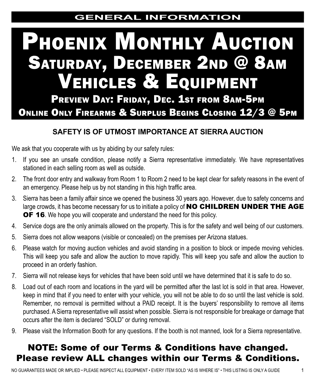Phoenix Monthly Auction Saturday, December 2Nd @ 8Am Vehicles & Equipment Preview Day: Friday, Dec