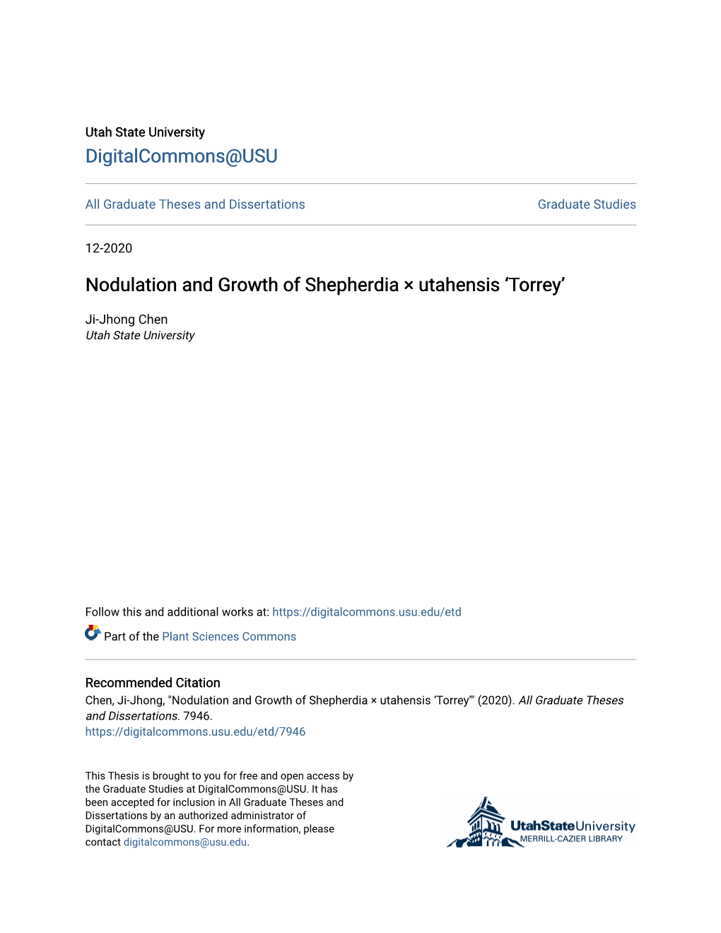 Nodulation and Growth of Shepherdia × Utahensis ‘Torrey’