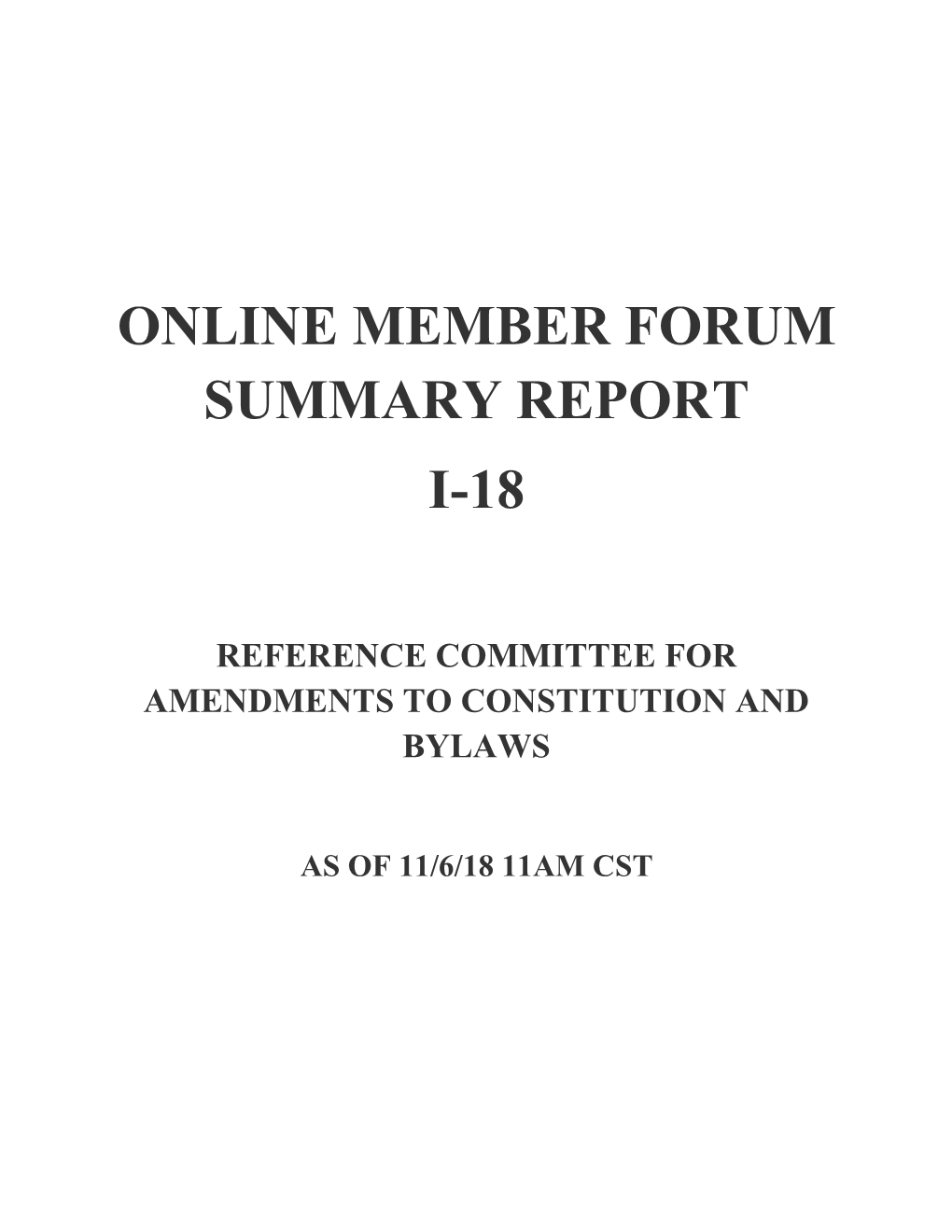 Online Member Forum Summary Report I-18