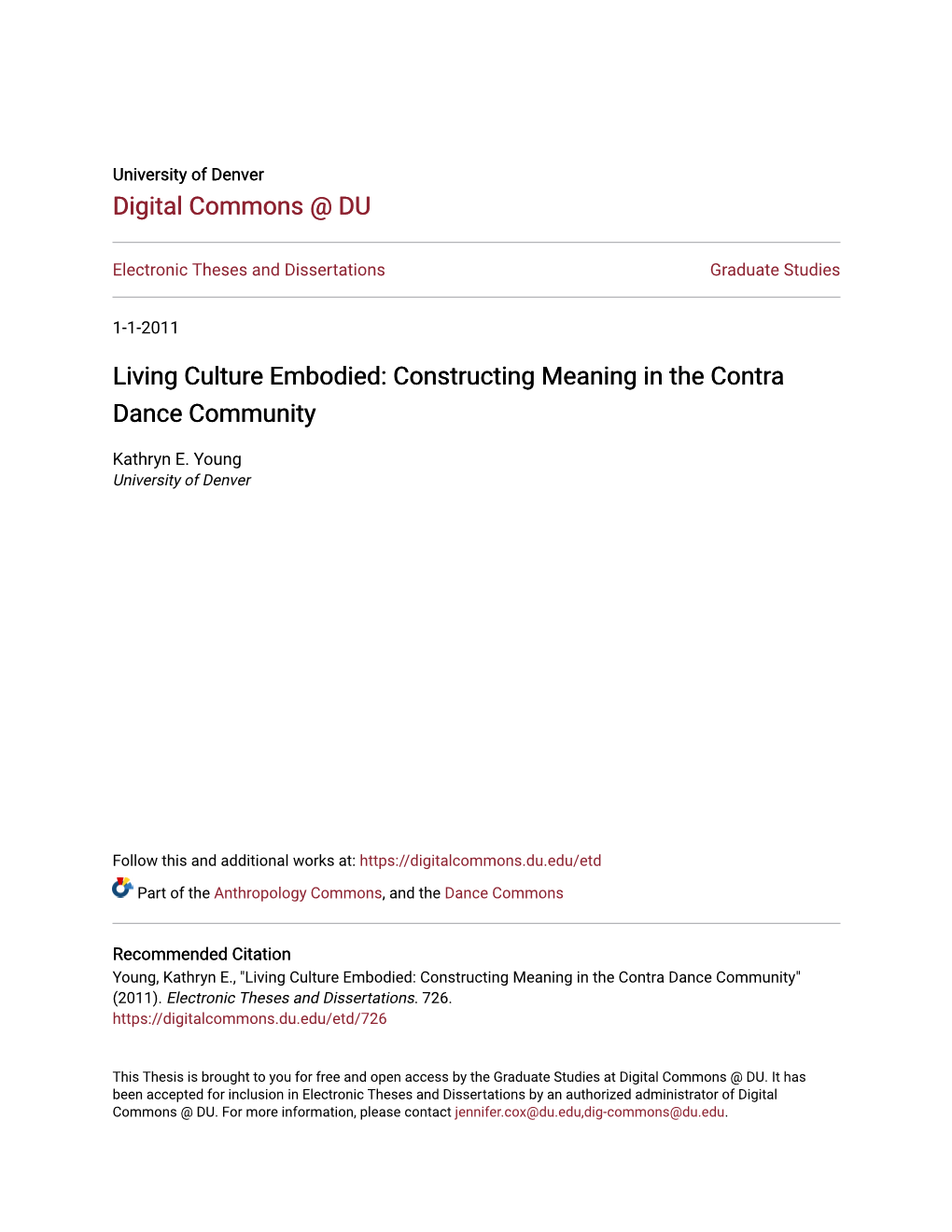 Living Culture Embodied: Constructing Meaning in the Contra Dance Community