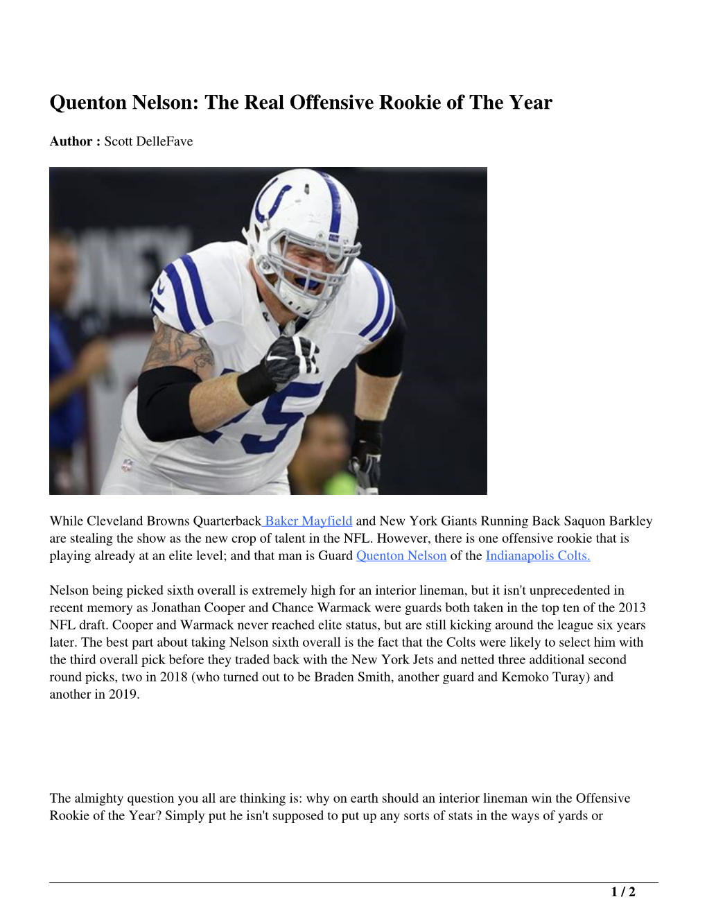 Quenton Nelson: the Real Offensive Rookie of the Year