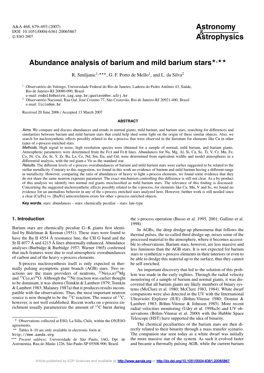 Abundance Analysis of Barium and Mild Barium Stars�,