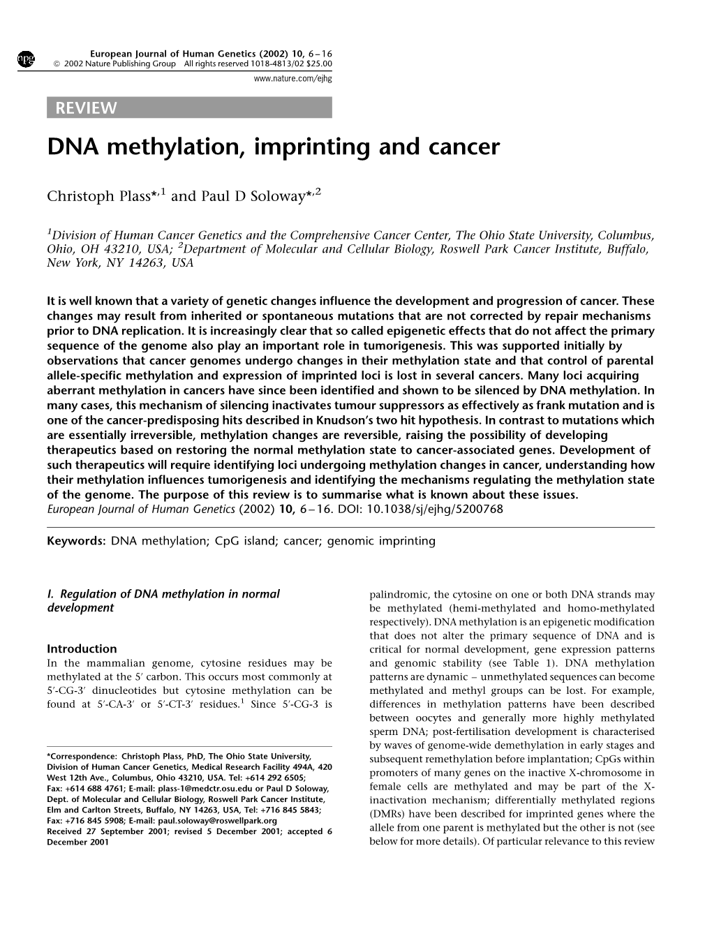 DNA Methylation, Imprinting and Cancer