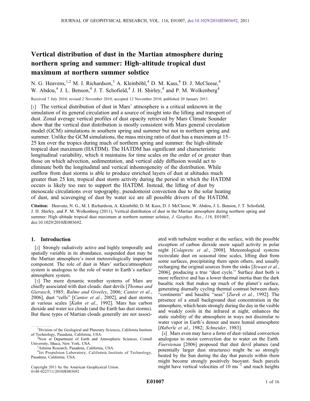 Vertical Distribution of Dust in the Martian Atmosphere During Northern Spring and Summer: High‐Altitude Tropical Dust Maximum at Northern Summer Solstice N