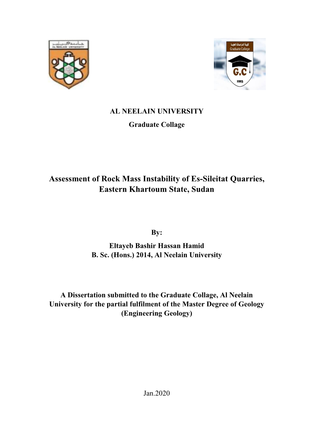 Assessment of Rock Mass Instability of Es-Sileitat Quarries, Eastern Khartoum State, Sudan