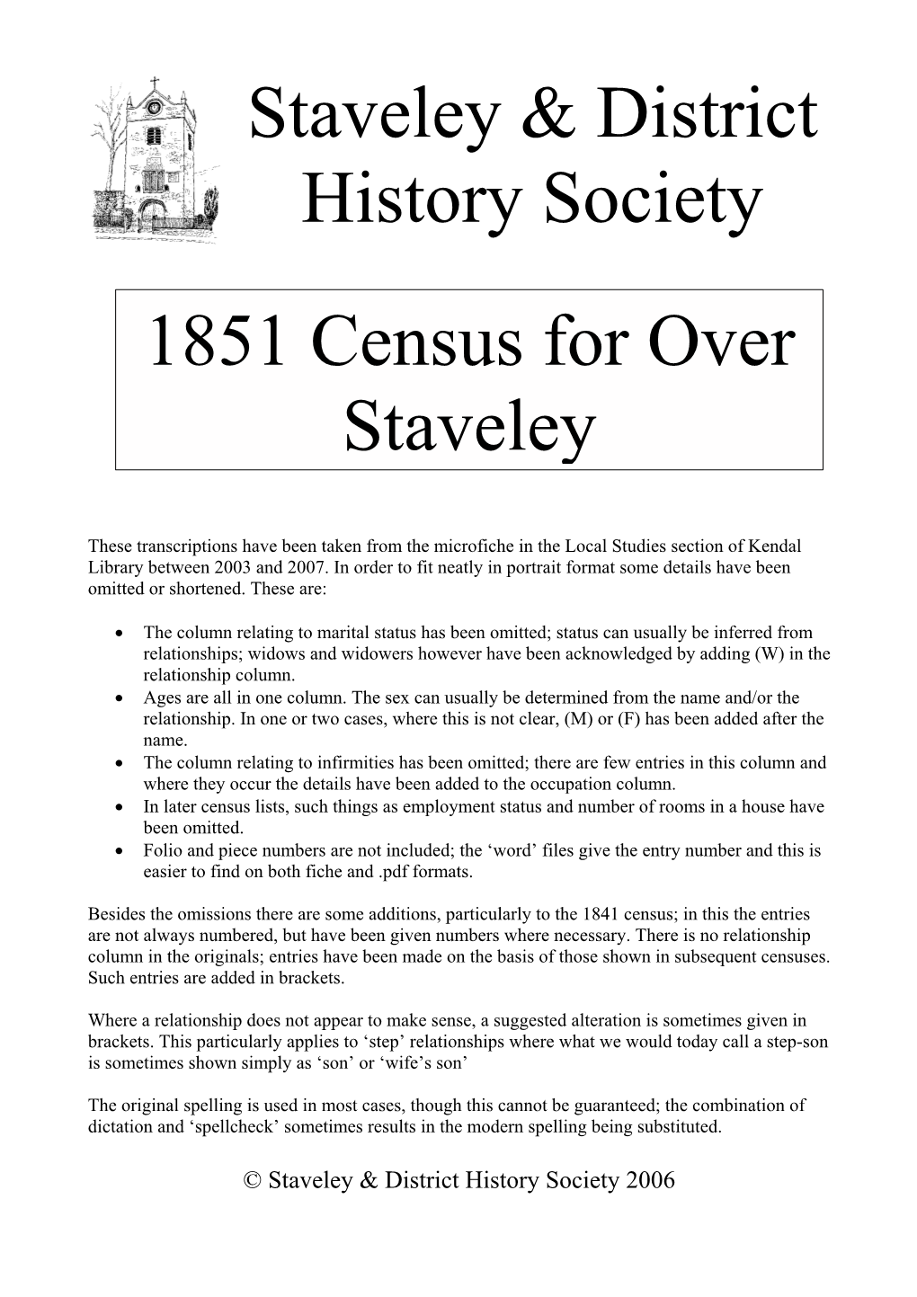 1881 Census of Over Staveley