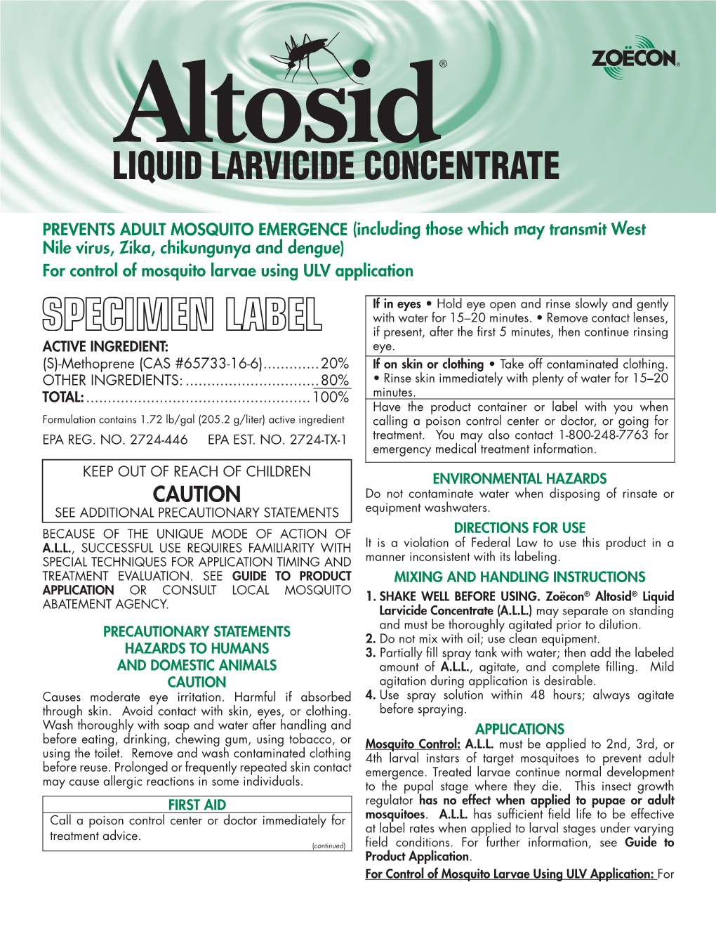 Liquid Larvicide Concentrate