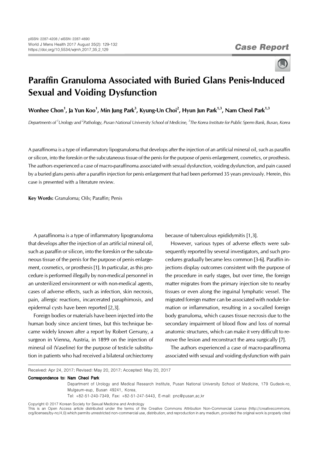 Paraffin Granuloma Associated with Buried Glans Penis-Induced Sexual and Voiding Dysfunction