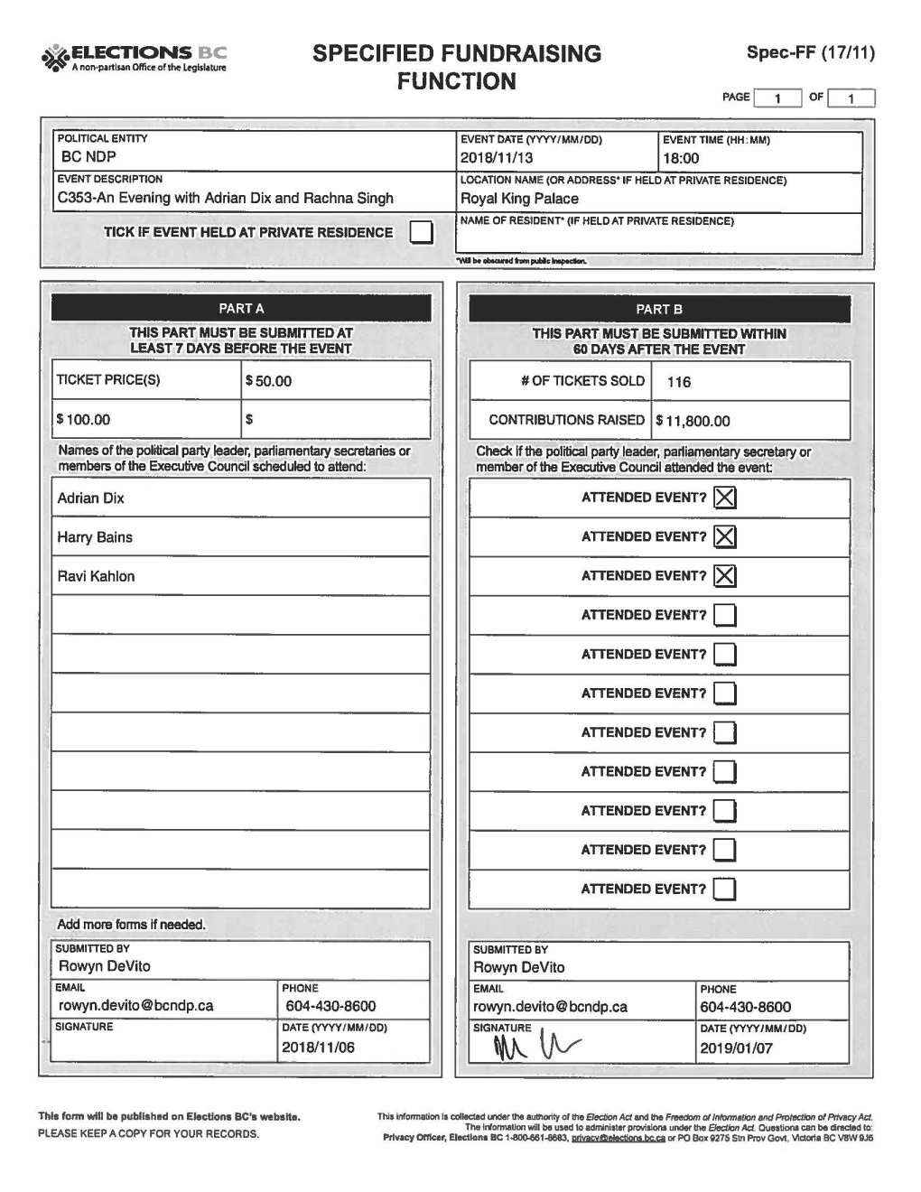 Specified Fundraising Function