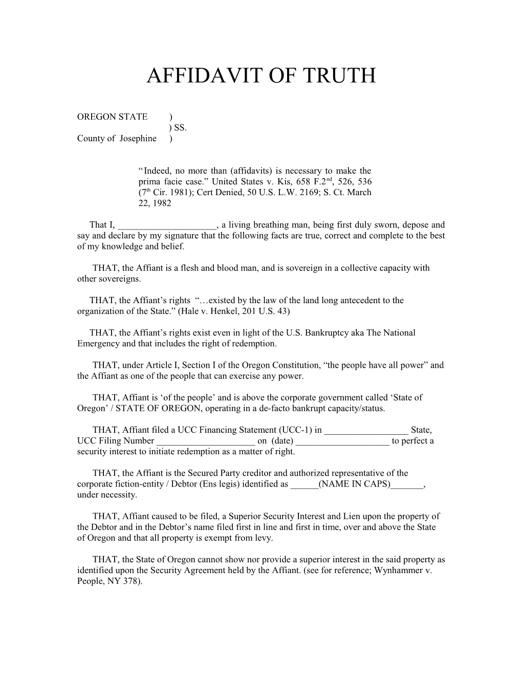 Affidavit of Truth s1