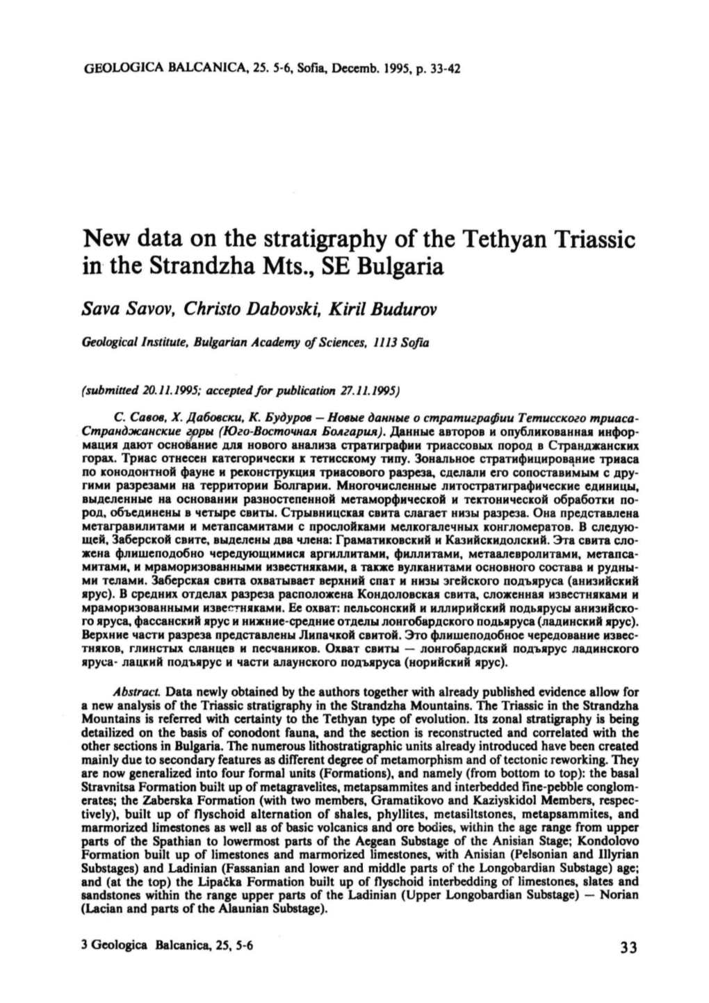 New Data on the Stratigraphy of the Tethyan Triassic in the Strandzha Mts., SE Bulgaria