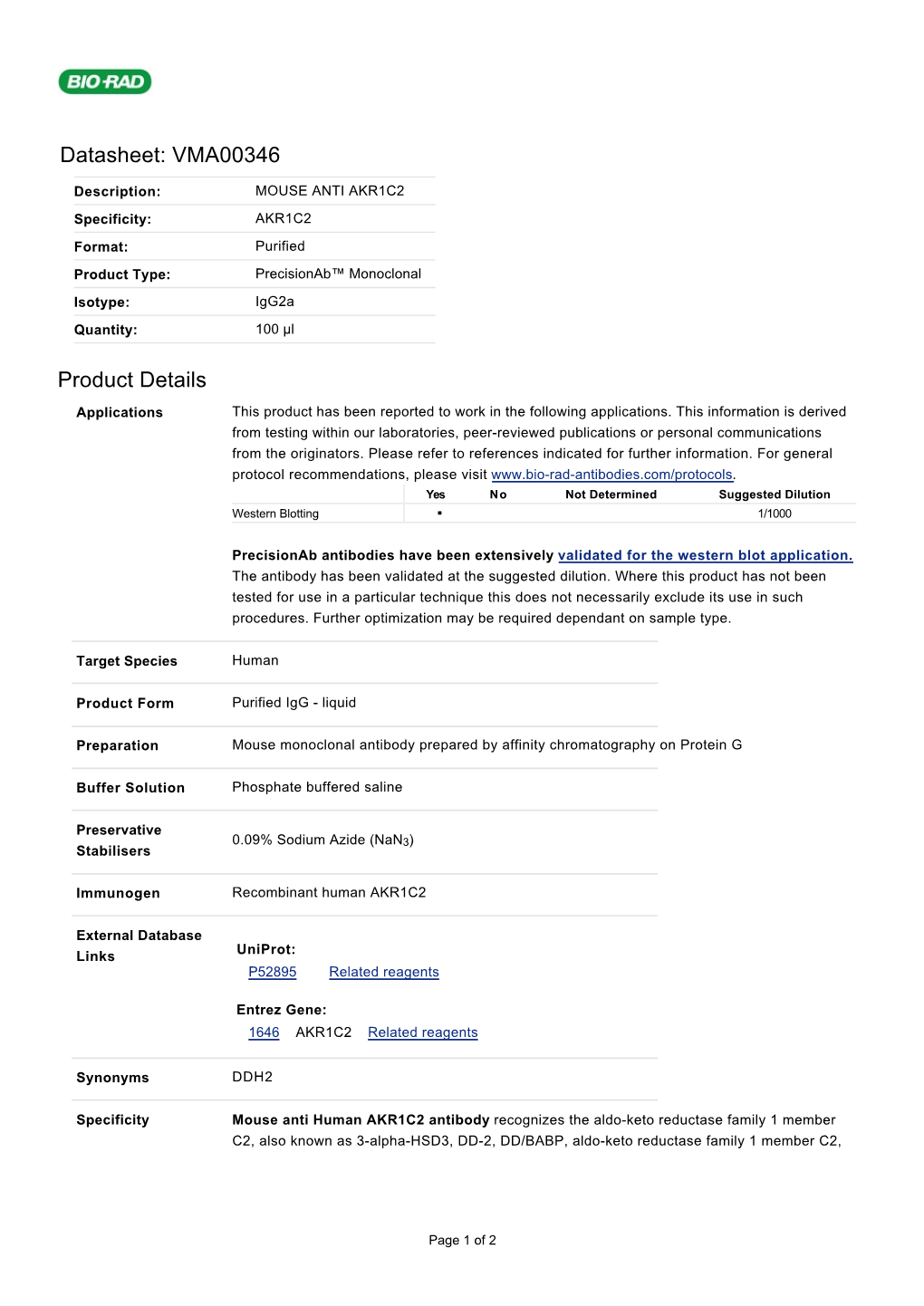 Datasheet: VMA00346 Product Details