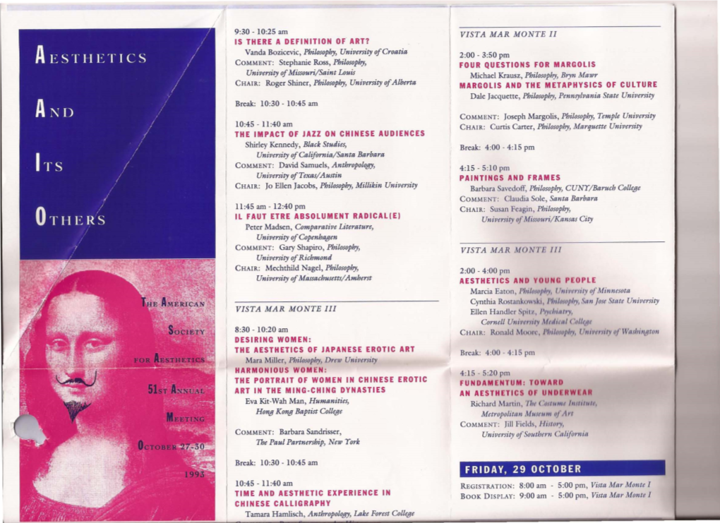 1993 PROGRAM COMMITTEE NOTE: All Friday Afternoon Sessions Are at the LEVINSON and the RESISTING READER: William J