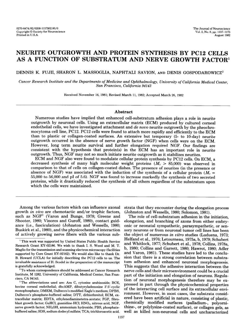 Outgrowth and Protein Synthesis by Pc12 Cells As a Function of Substratum and Nerve Growth Factor’