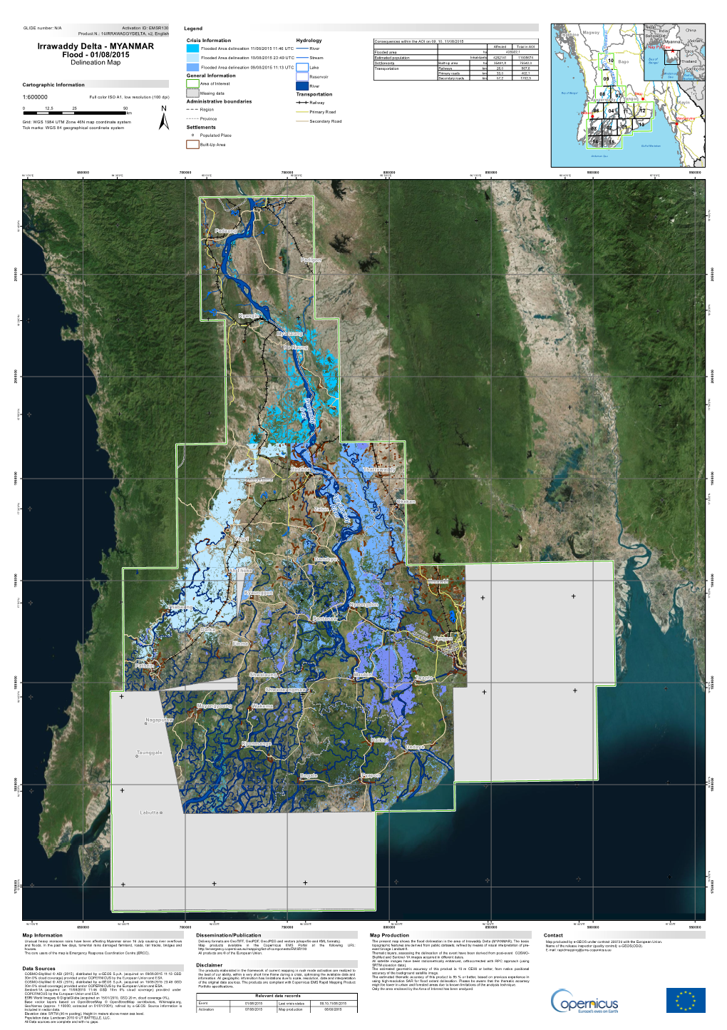 Irrawaddy Delta - MYANMAR Flooded Area Delineation 11/08/2015 11:46 UTC River R