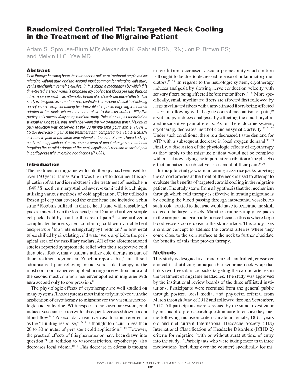 Targeted Neck Cooling in the Treatment of the Migraine Patient