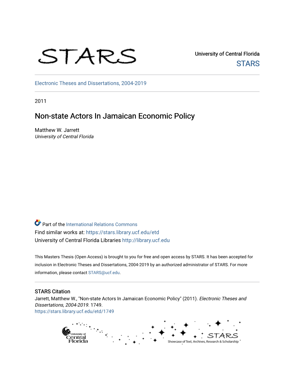 Non-State Actors in Jamaican Economic Policy
