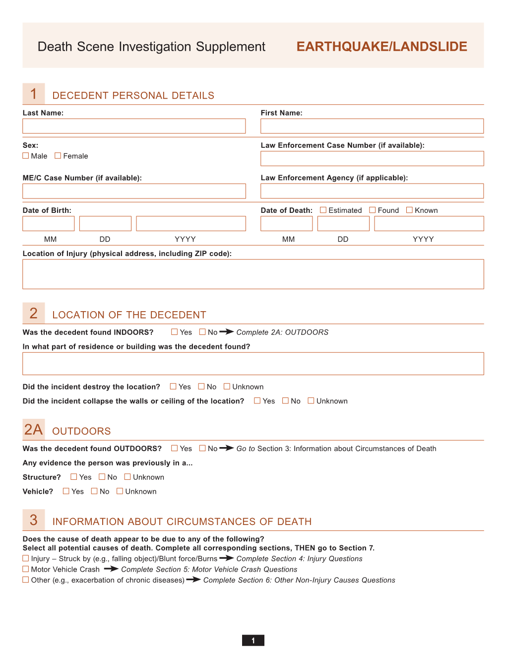 Earthquake/Landslide Death Scene Investigation Supplement