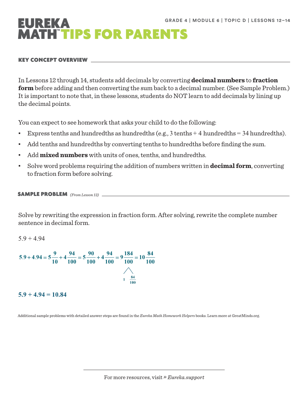 Solve by Rewriting the Expression in Fraction Form. After Solving, Rewrite the Complete Number Sentence in Decimal Form