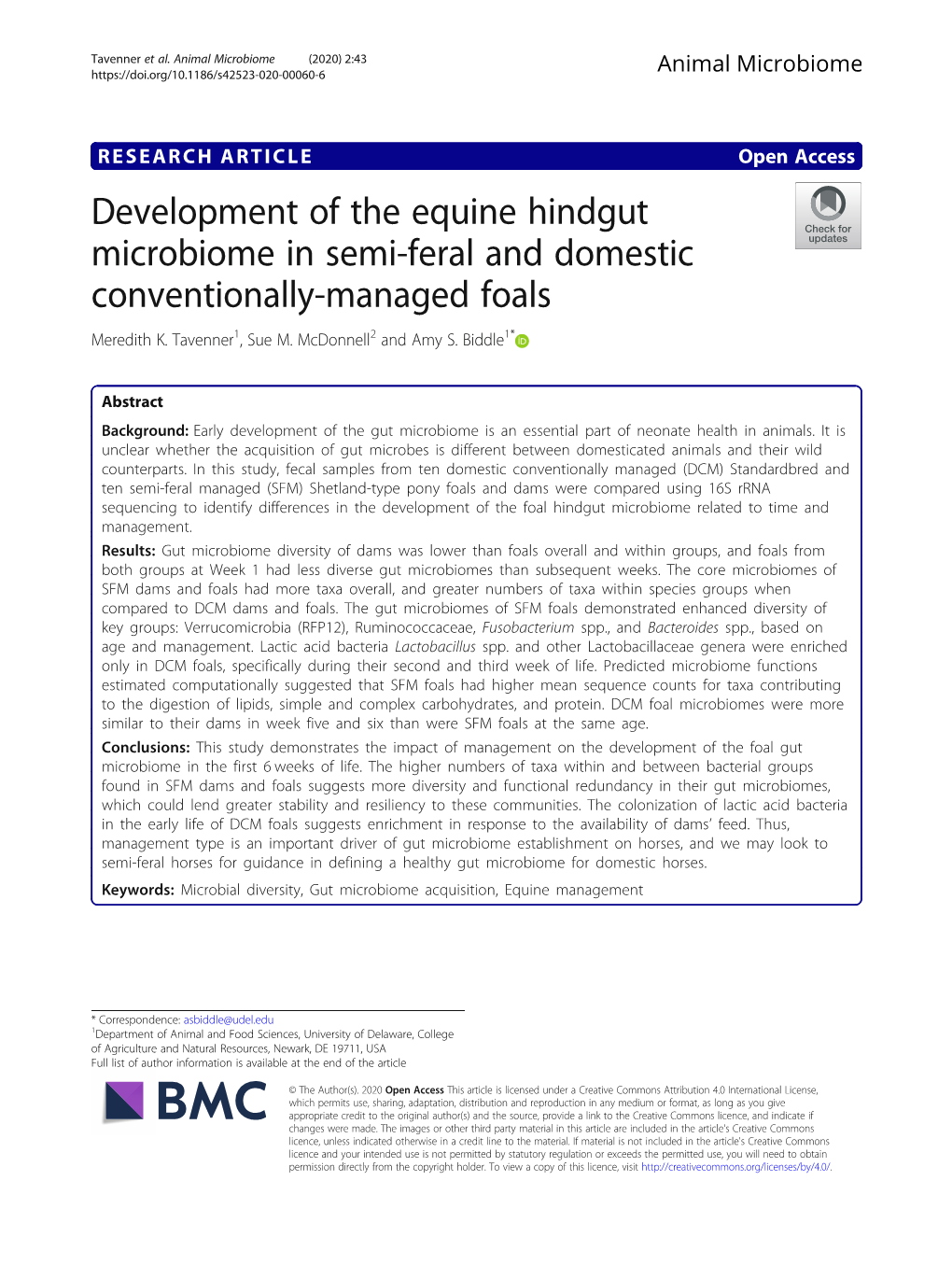 Development of the Equine Hindgut Microbiome in Semi-Feral and Domestic Conventionally-Managed Foals Meredith K