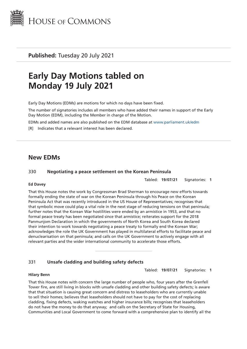 View Early Day Motions PDF File 0.08 MB