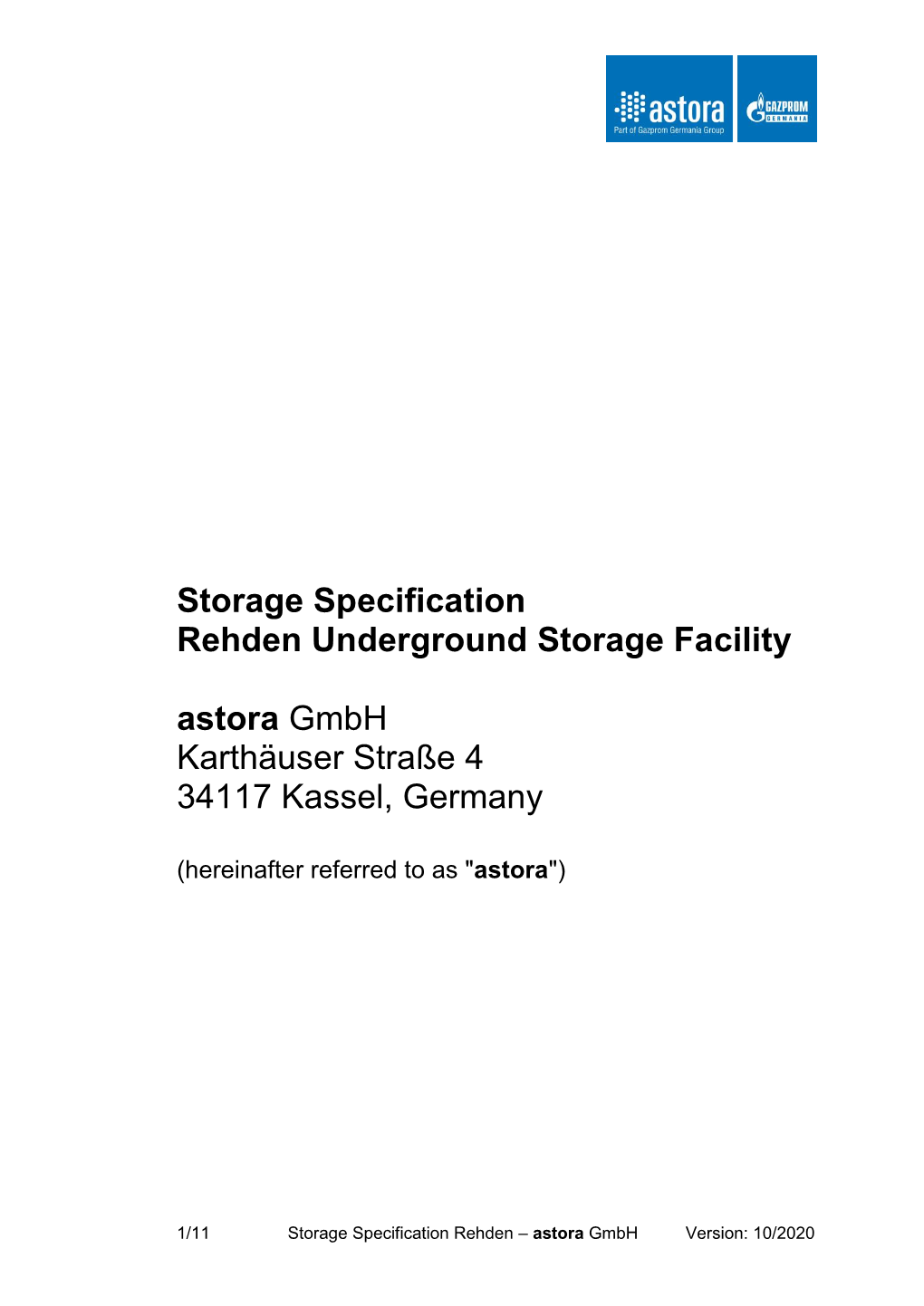 Storage Specification for Rehden Underground Storage Facility
