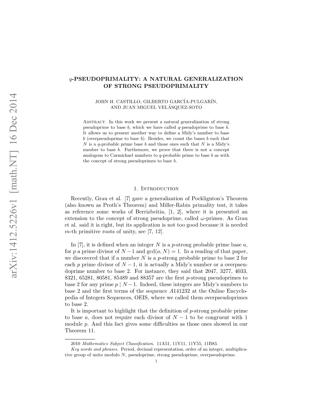 Arxiv:1412.5226V1 [Math.NT] 16 Dec 2014 Hoe 11