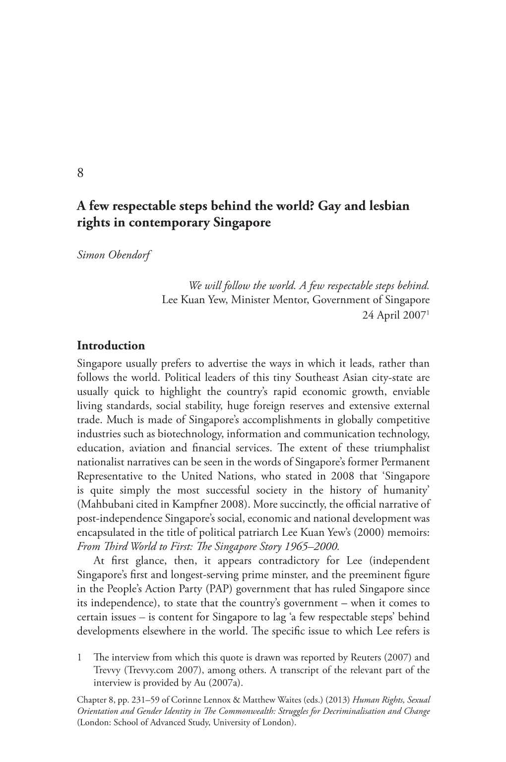 Gay and Lesbian Rights in Contemporary Singapore