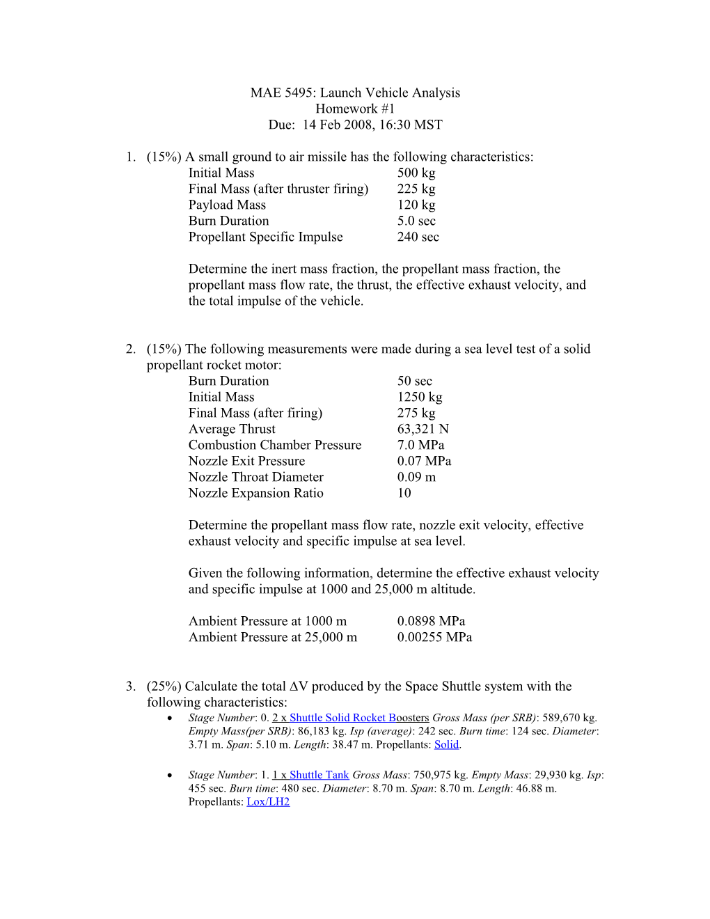 MAE 5495: Launch Vehicle Analysis