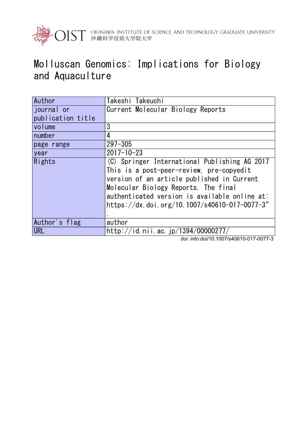 Molluscan Genomics: Implications for Biology and Aquaculture