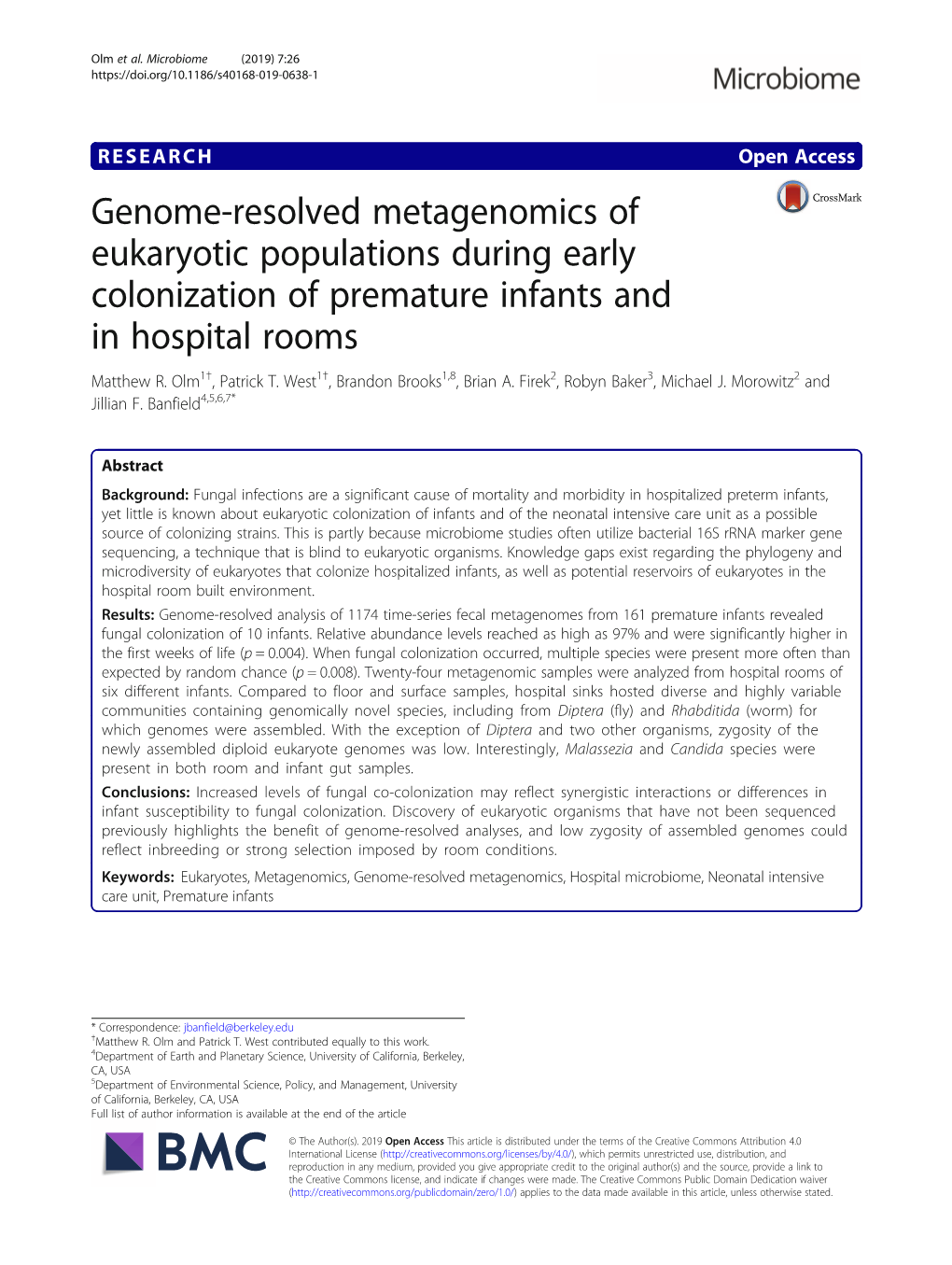 Genome-Resolved Metagenomics of Eukaryotic Populations During Early Colonization of Premature Infants and in Hospital Rooms Matthew R