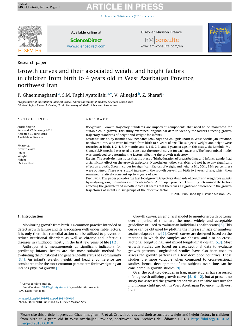 Growth Curves and Their Associated Weight and Height Factors in Children