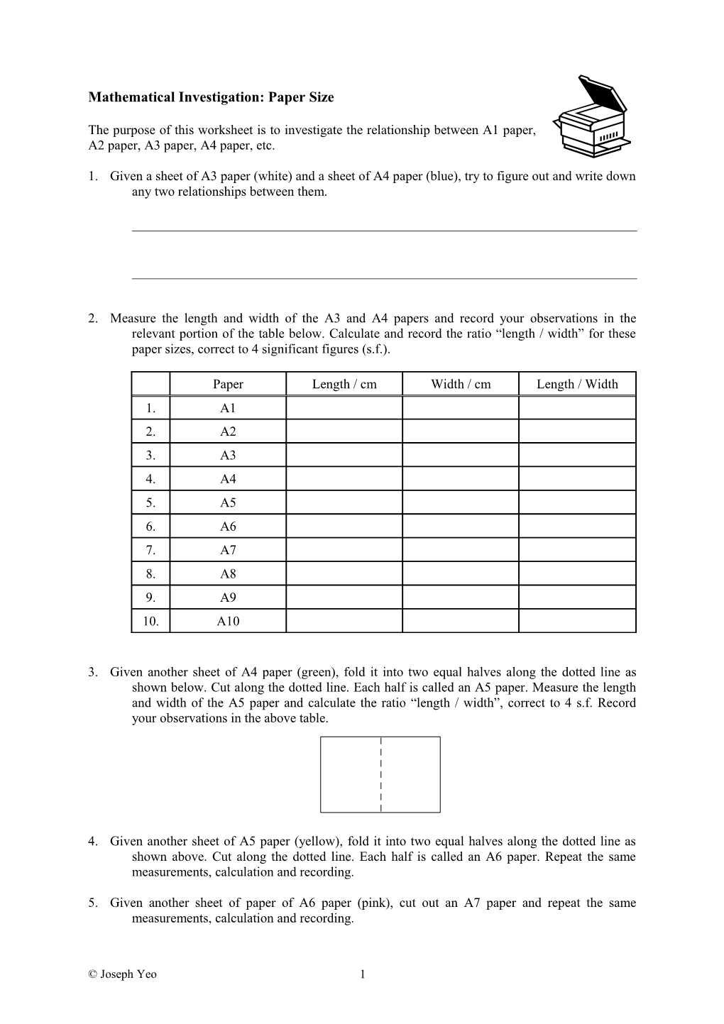 Mathematical Investigation: Paper Size