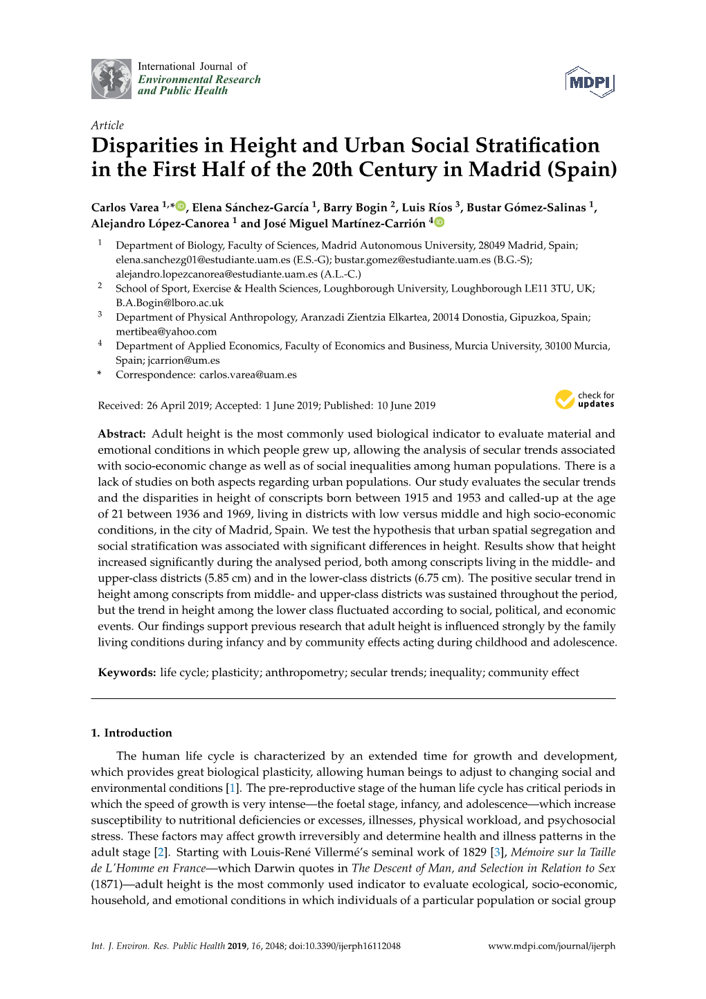 Disparities in Height and Urban Social Stratification in the First Half