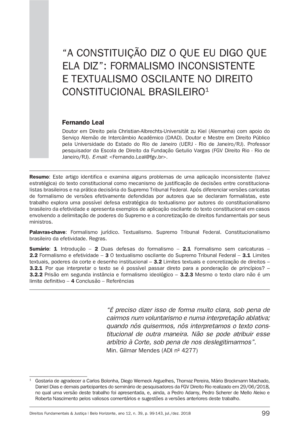 Formalismo Inconsistente E Textualismo Oscilante No Direito Constitucional Brasileiro1