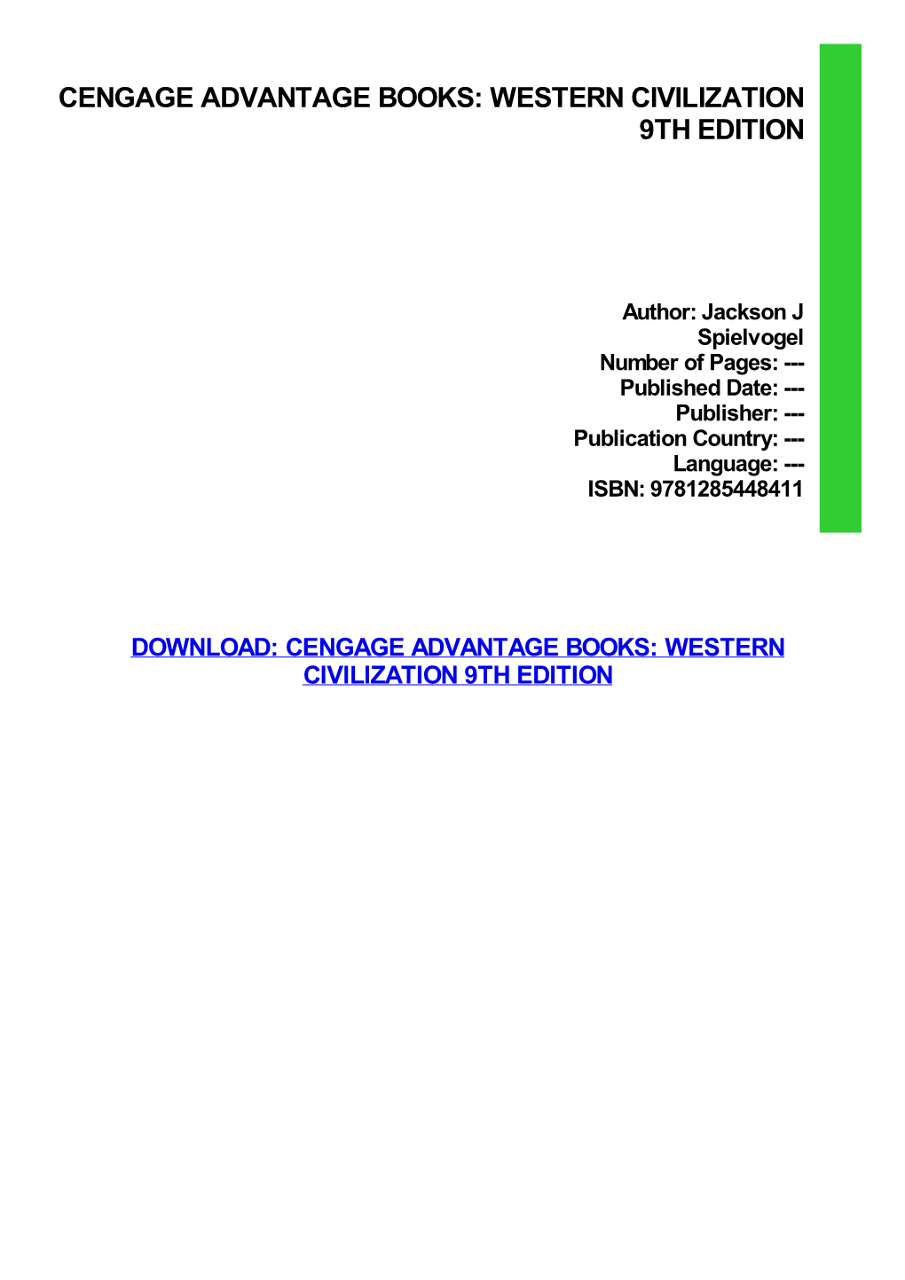 Cengage Advantage Books: Western Civilization 9Th Edition