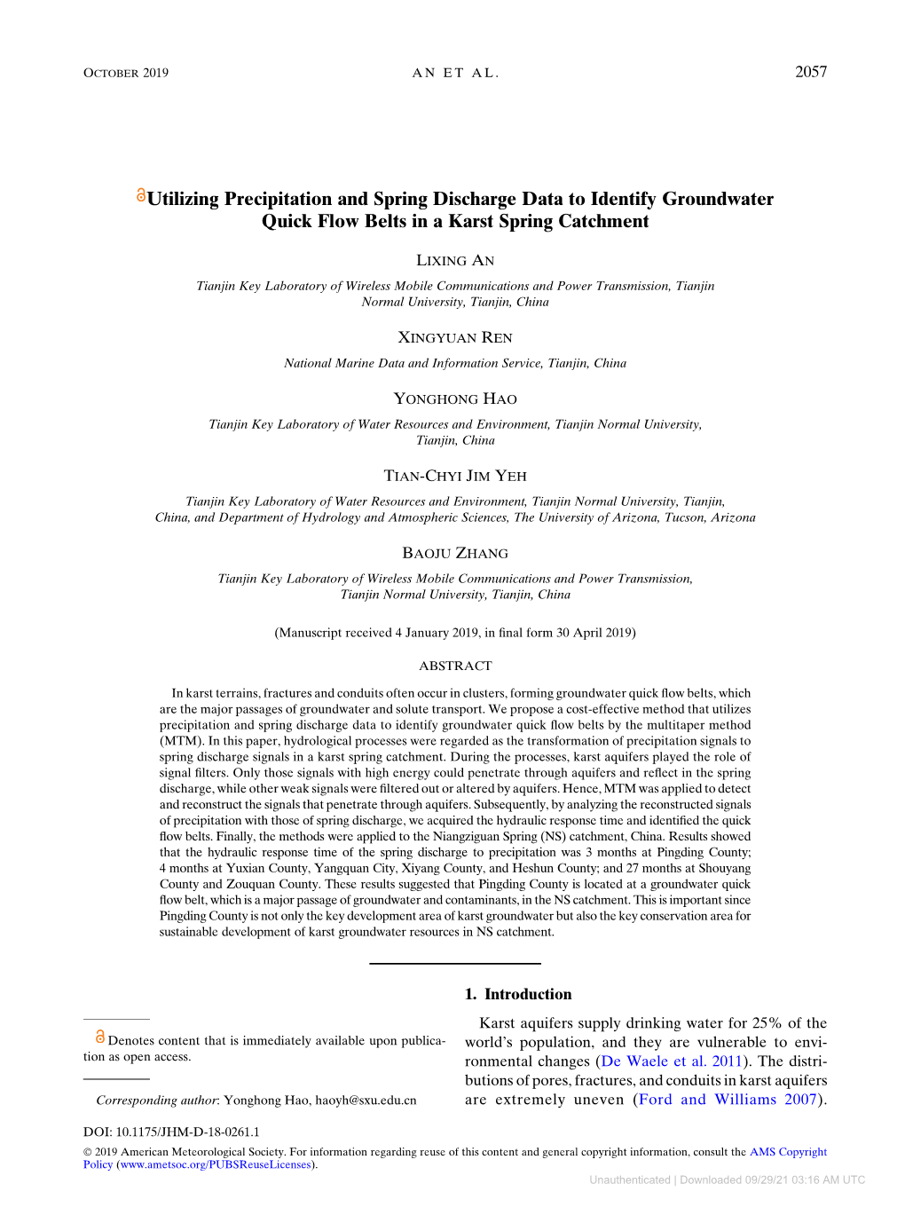 Downloaded 09/29/21 03:16 AM UTC 2058 JOURNAL of HYDROMETEOROLOGY VOLUME 20