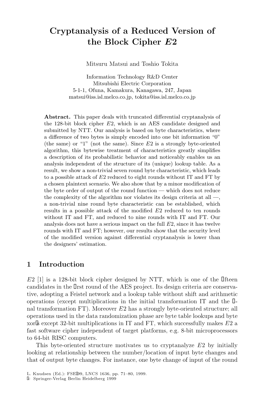 Cryptanalysis of a Reduced Version of the Block Cipher E2