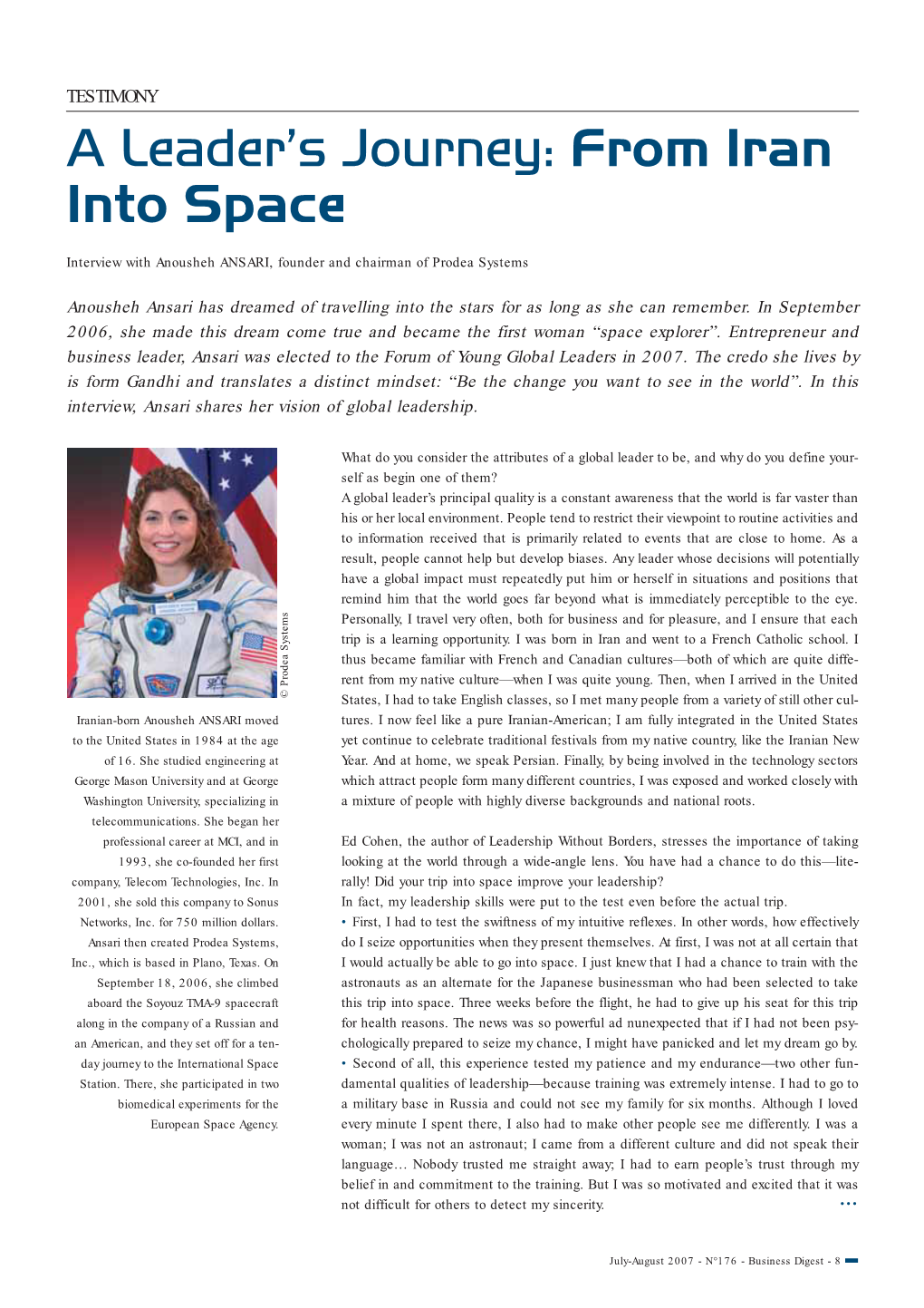 A Leader's Journey: from Iran Into Space