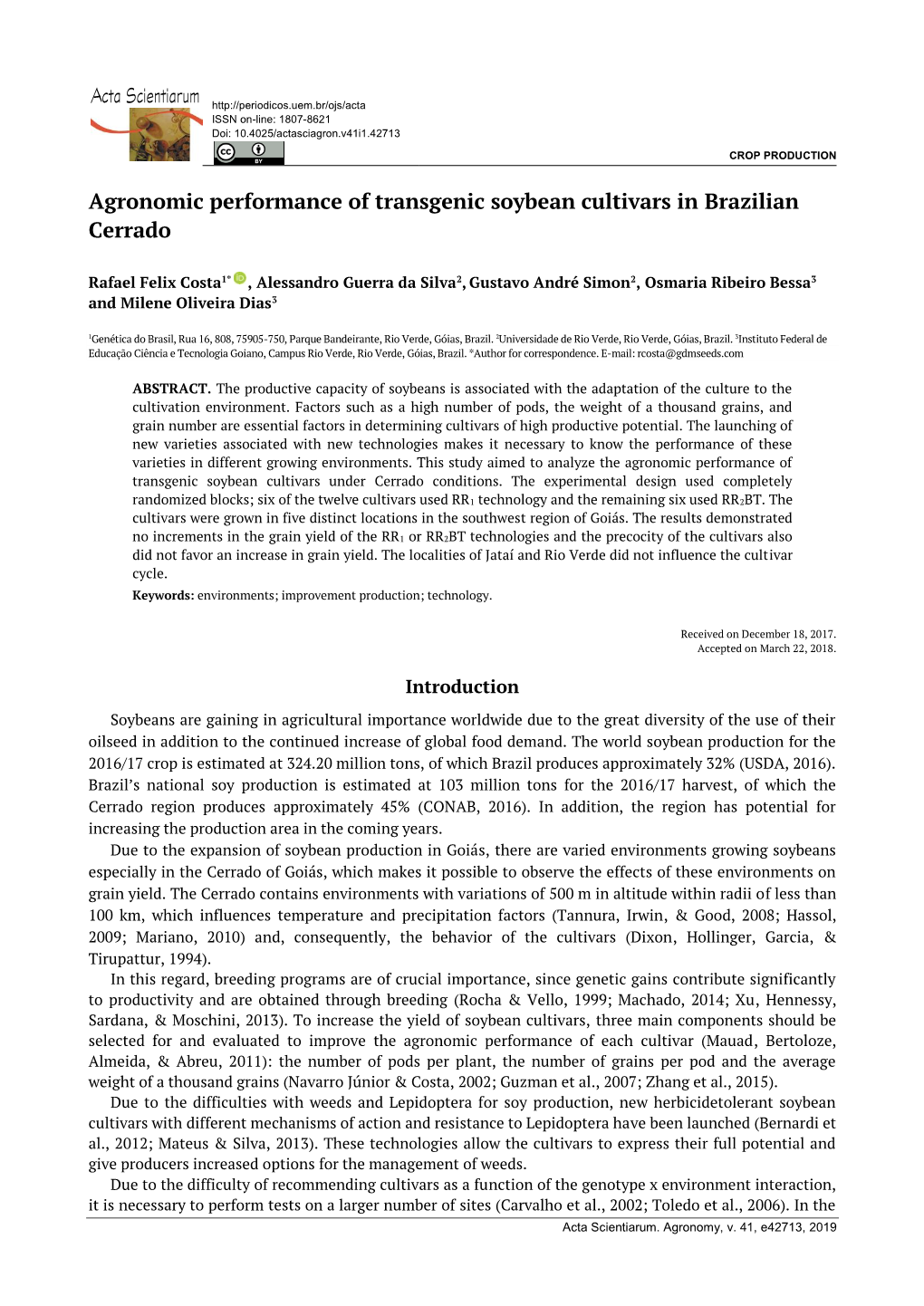 Acta Scientiarum ISSN On-Line: 1807-8621 Doi: 10.4025/Actasciagron.V41i1.42713