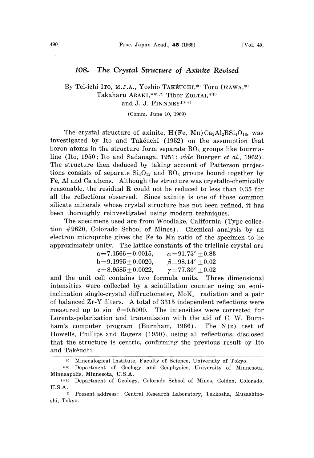 108. the Crystal Structure O F Axinite Revised